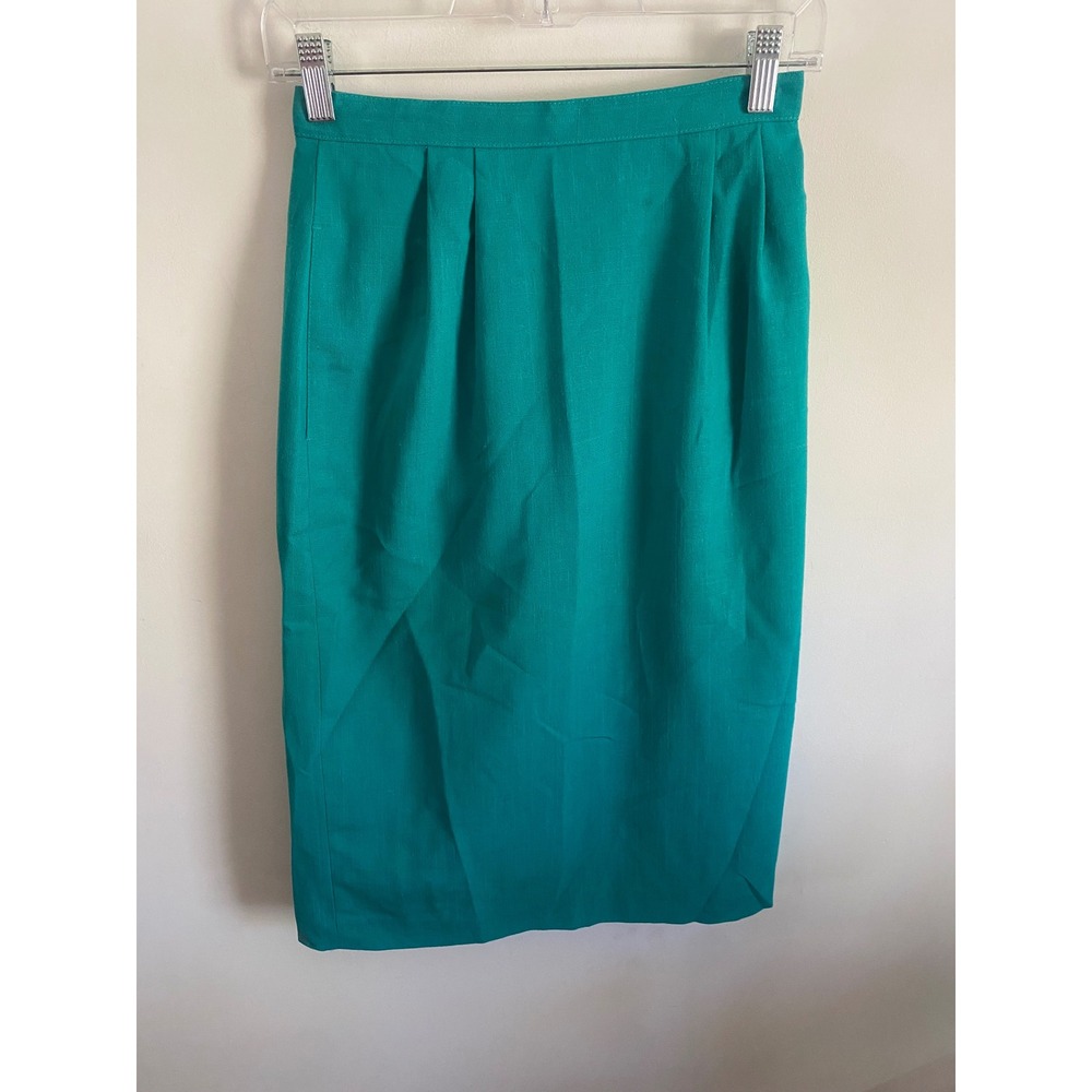 Vintage‎ Teal Green Pleated Pencil Skirt Size 4 High Waisted Midi